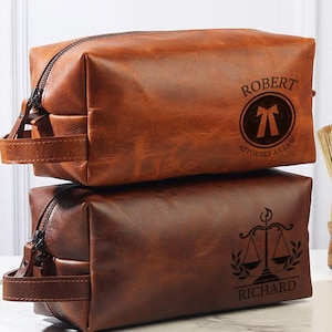 Personalized Leather Toiletry Bag for Lawyers, Custom Dopp Kit, Attorney Travel Bag, Monogram Grooming Kit, Graduation Gift for Lawyers