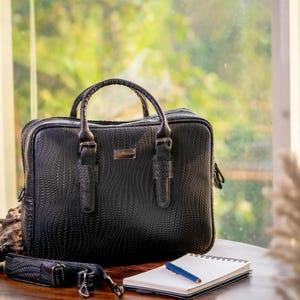 Leather black Laptop Bag Men Crossbody Messenger Portfolio 13 Inch Briefcase Shoulder Work Office Tech Anniversary gift Full grain leather