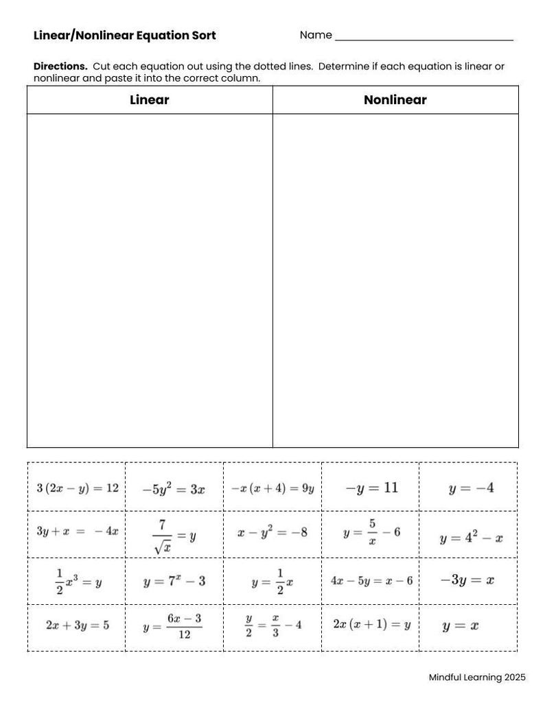Linear Nonlinear Equation Cut and Paste - Etsy