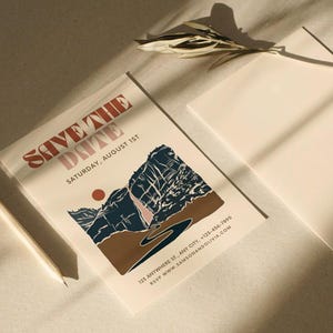Yosemite National Park Wedding Save the Date Card Template | Retro Save the Date Design