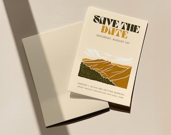 Retro Smoky Mountains Save the Date Template (Digital Download)