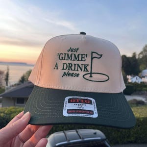 Just Gimme A Drink Please - Vintage Trucker Hat | Caddie | Cocktail Club | Girls Golf Hat | Funny Trucker Hat | Gifts For Her | Golf Outfits