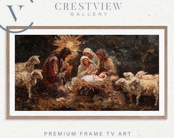 Nativity Scene Art Print: Moody Baby Jesus in Manger for Samsung Frame TV  | TV128