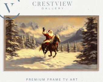 Vintage Santa Claus TV Art - Horseback with List, Christmas Decor  | TV132