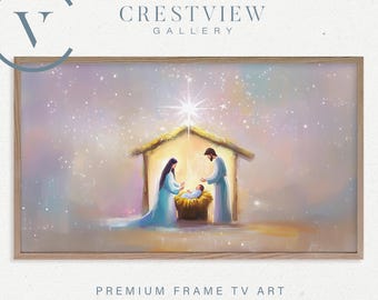 Nativity Scene Samsung Frame TV Art, Pastel Christmas Oil Painting (Digital Download)  | TV146