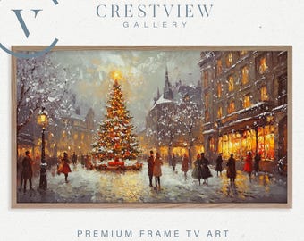 Vintage Christmas Digital Art, Winter Town Scene (Samsung Frame TV 4K)  | TV151