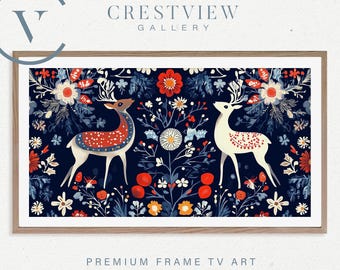 Nordic Wall Art Print: Deer and Scandinavian Folk Design (Digital Download) | TV30