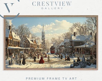 Vintage Christmas TV Art, Winter Town Scene (Samsung Frame Ready)  | TV97