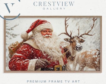 Vintage Santa Claus TV Art: Reindeer Holiday Decor  | TV147