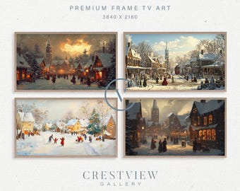 Vintage Christmas Scene TV Art - Set of 4 for Samsung Frame TVs