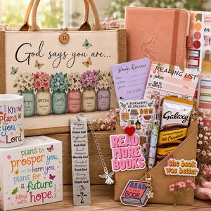 Christian Gift Set for Women | Faith Journal, Scripture Mug, Inspirational Tote Bag, Reading Care Package Gift Box, Optional Mystery Book image 1