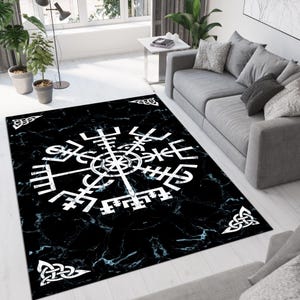 Valknut Design Rug, Norse Pagan Rug, Viking Rug, Viking Decor Rug, Scandinavian Rug, Black Rug, Living Room Rug, Area Rug, Non-slip Rug