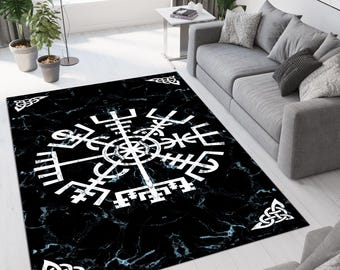 Valknut Design Rug, Norse Pagan Rug, Viking Rug, Viking Decor Rug, Scandinavian Rug, Black Rug, Living Room Rug, Area Rug, Non-slip Rug