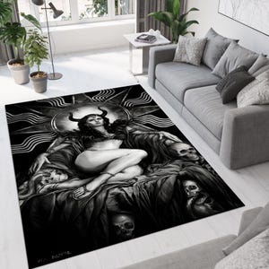 Woman Rug, Devil Rug, Dark Themed Rug, Skull Rug, Fear Rug, Living Room Rug, Area Rug, Modern Rug, Popular Rug, Skeleton Rug, Fantastic Rug