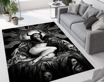 Woman Rug, Devil Rug, Dark Themed Rug, Skull Rug, Fear Rug, Living Room Rug, Area Rug, Modern Rug, Popular Rug, Skeleton Rug, Fantastic Rug
