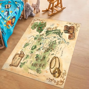 Middle Earth-kaarttapijt, populair filmkleed, kaartkleed, The Rings-kaarttapijt, fantastisch tapijt, hobbittapijt, filmkleed, populair tapijt, LOTR-tapijt, kindertapijt