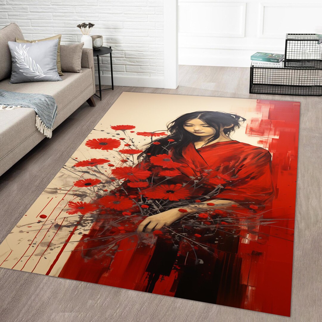 Japan Rug, Japanese Art,japan Themed Rug,woman Rug,living Room Rug,area ...