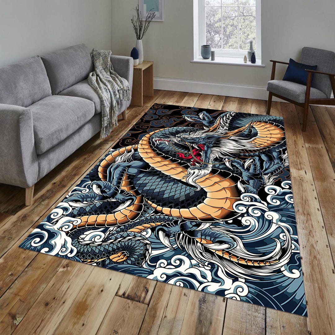 Dragon Small Rug Dragon Area Rug: Japanese Decor, Mythological Design - Etsy