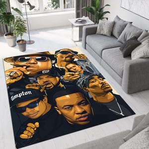 Hiphop Rug, Rap Legends Rug, Rappers Rug, Music Rug, Music Decor, Music Room Rug, Rap Stars Collage Rug, Unique Rug, Area Rug, Gifts for Him