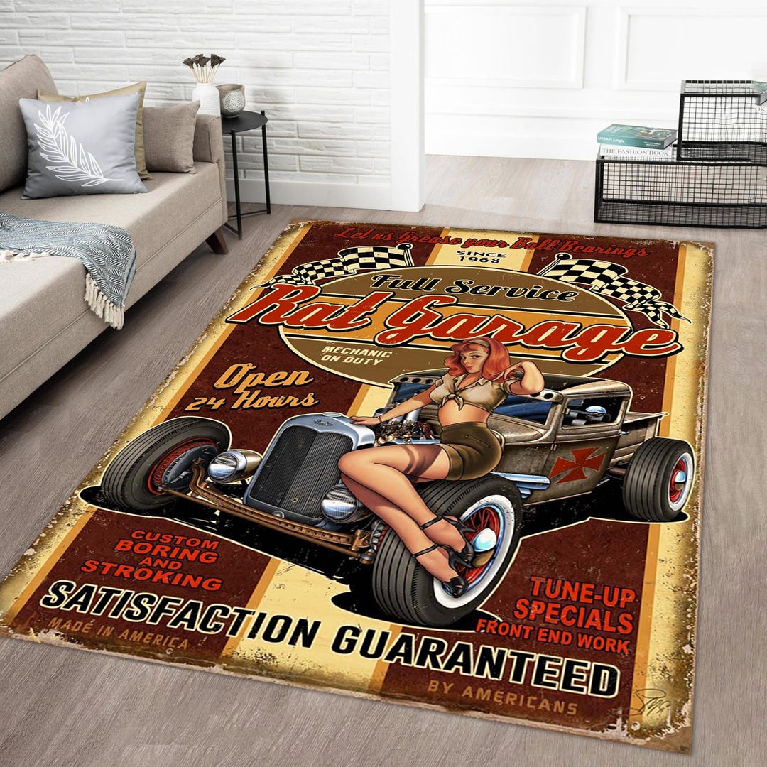 Retro Rug, Garage Rug, Woman Rug, Living Room Rug, Retro Decor, Retro ...