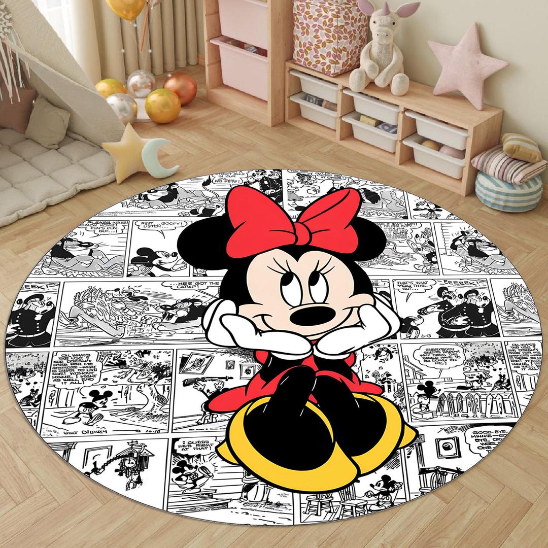 Minnie Mouse Rug, Round Rug, Nursery Rug, Cute Rug, Kids Room Rug, Baby ...