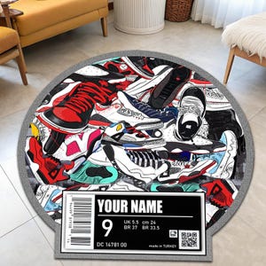 Custom Sneakers Rug, Sneakers Shoes Rug, Personalized Rug, Street Cool Rug, Sneakers Decor Rug, Sneaker Art, Fashion Street Rug, Name Rugs