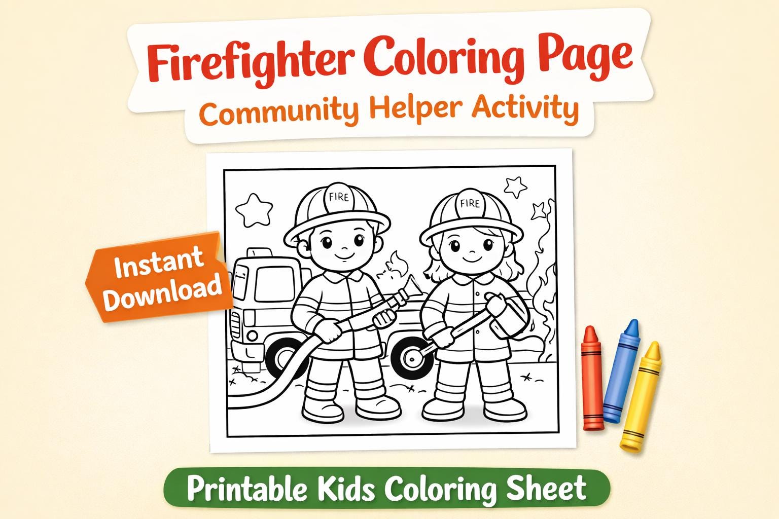 Firefighter Coloring Page for Kids | Community Helper Printable ...