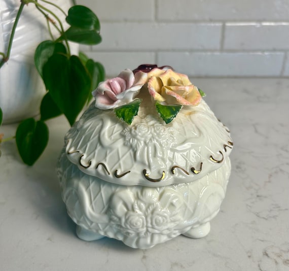 Vintage Hermitage Pottery Rose Trinket Box