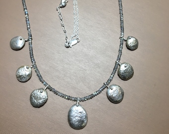 Silver Nuggets Labradorite necklace metalsmith handmade fired silver nuggets  Recycled silver One of a kind necklace.