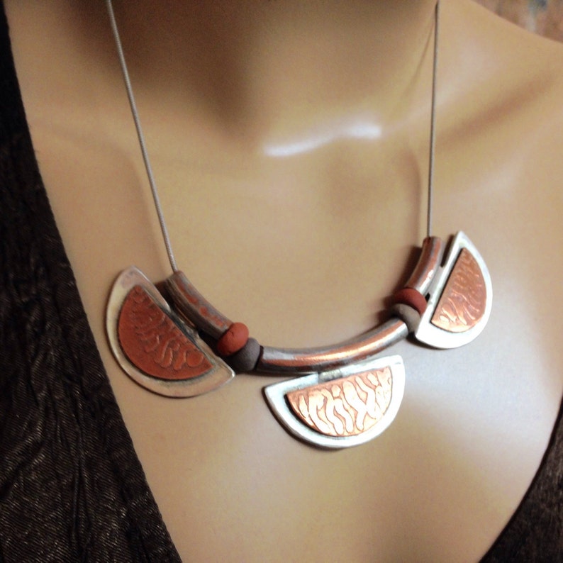 Copper Silver necklace half Moon Necklace Ceramic beads on Etsy