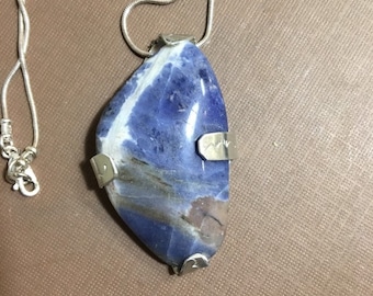 Blue Sodalite necklace in silver bezel handmade.one of a kind.