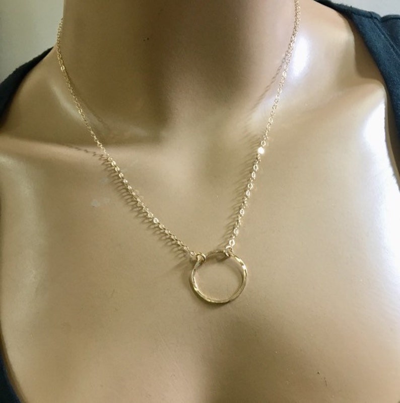 Gold Circle Necklace Delicate Gold Filled 14k Hammered Small Etsy