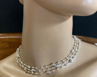 Silver nugget necklace- long necklace   Silver plated Pyrite and nuggets chain double necklace