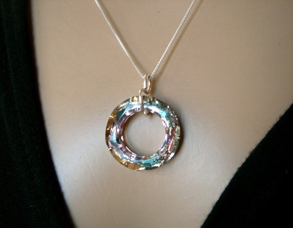 Swarovski Crystal Necklace Cosmic Ring Vitrail Pink Green On Etsy