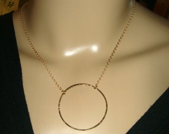 Gold Circle hoop Necklace circle of life delicate Gold hammered Handmade