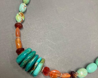 Turquoise Carnelian necklace statement necklace natural gemstones handmade