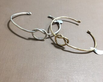 silver knot bracelet cuff-love knot bracelet.metalsmith work-Handmade Mother's Day gift,