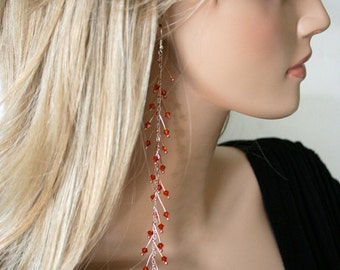 Copper and silver Long Earrings -crystals "Sticks" funky long crystal earrings