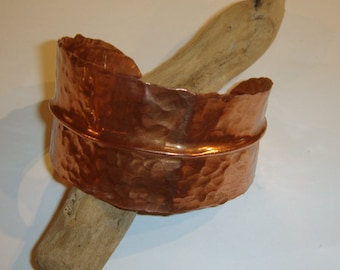 Copper Leaf cuff Bracelet-Handmade forged and hammered-"Orange" color-Natural copper
