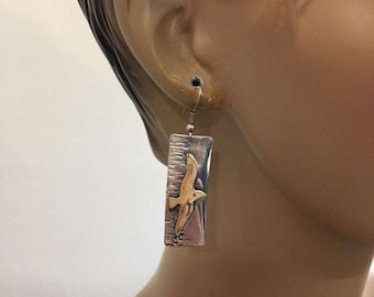 Seagull earrings silver brass textured earrings birds earrings nature and ocean earrings