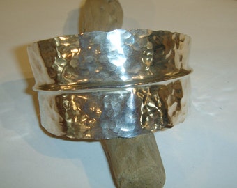 Silver Leaf bracelet cuff-hammered and forged metalsmith work-Handmade