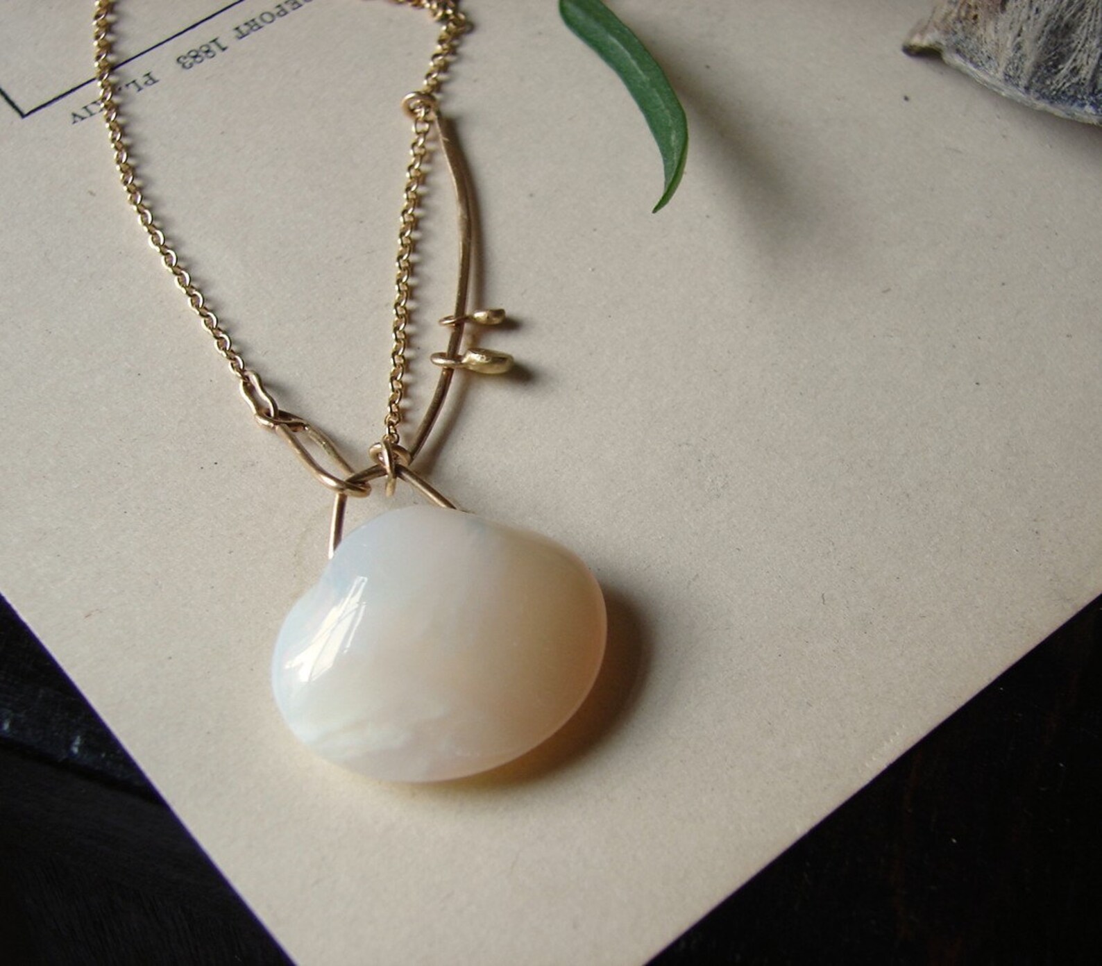Fossil opal clam necklace 14k yellow gold Etsy