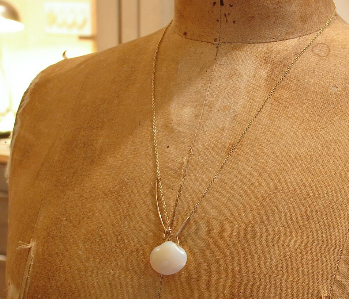 Fossil opal clam necklace 14k yellow gold Etsy