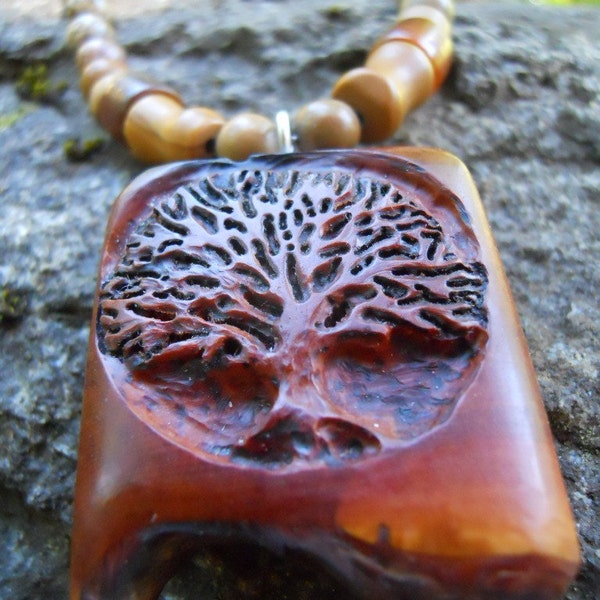 Reserved for Cat Red Sunset Tree- Handcarved Necklace