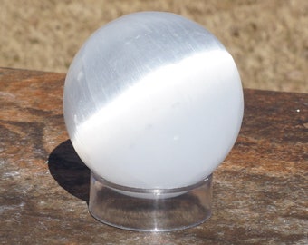 Selenite #7 ~ Polished Selenite Sphere Stone Orb with Display Stand, 2 Inch, Metaphysical Healing Crystal Ball Home Decor