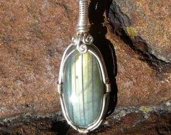 Striped Labradorite and Sterling Silver Wire Wrapped Pendant ~ Natural Stone Jewelry, Healing Stone, Handcrafted, Mystical, Faerie, Gypsy