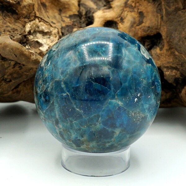 Esfera apatita azul #4 con soporte de pantalla ~ Esfera pulida ~ Piedra curativa ~ Bola de cristal ~ Esfera de piedra ~ Mostrar piedra ~ 2.1 pulgadas
