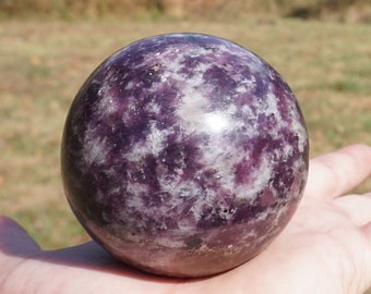 Lepidolite #1 ~ Lepidolite Stone Sphere Crystal Ball 2.3 Inch 10.8 Ounce ~ Calming Healing Stone // Polished Stone Sphere with Display Stand