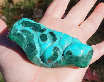 Malachite #25 ~ Polished Malachite, Heterogenite and Chrysocolla ~ Mineral Specimen ~ Mineral Collection ~ 4.9 Oz ~ 3.3" x 1.4" x 1.1"