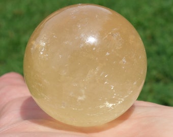 Calcite Sphere #8 ~ Golden Optical Calcite Sphere with Display Stand 1.5 Inch 3.04 Ounces ~ Viking Sun Stone ~ Calcite Crystal Ball